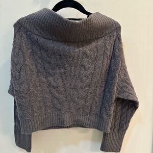 Cozy Gray Cable off the shoulder Knit Sweater